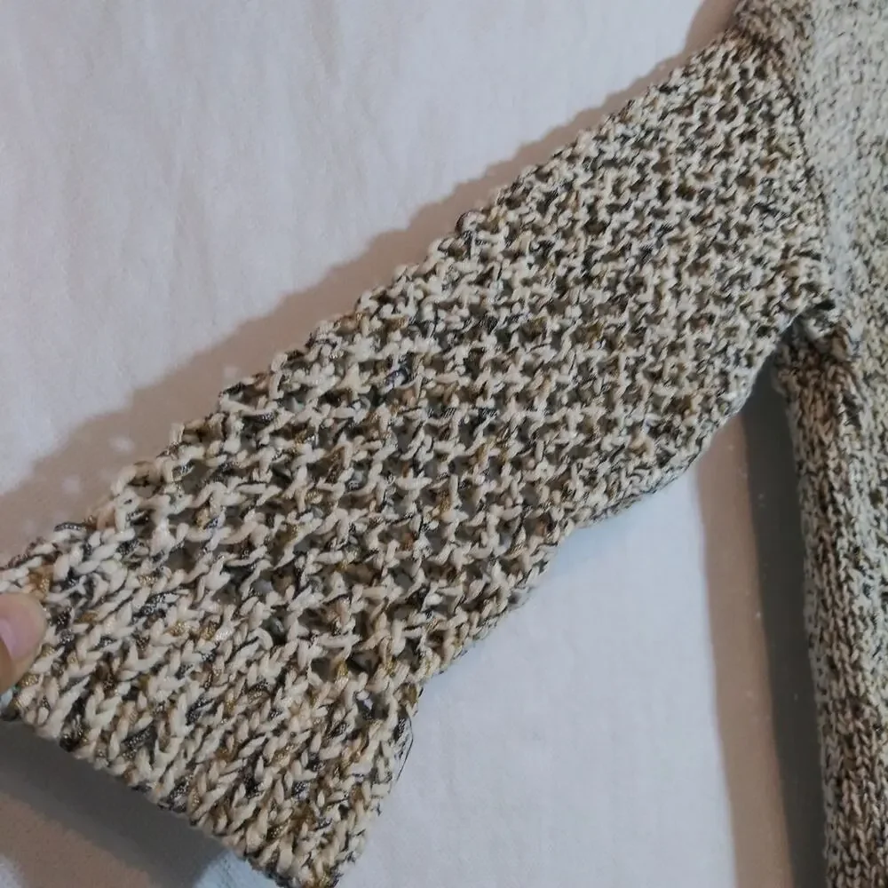 J. Jill Open-Knit V-Neck Sweater Tunic in Neutral Taupe Petite Size XSP